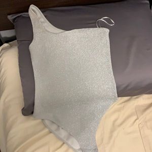 H&M silver sparkly one-shoulder bodysuit